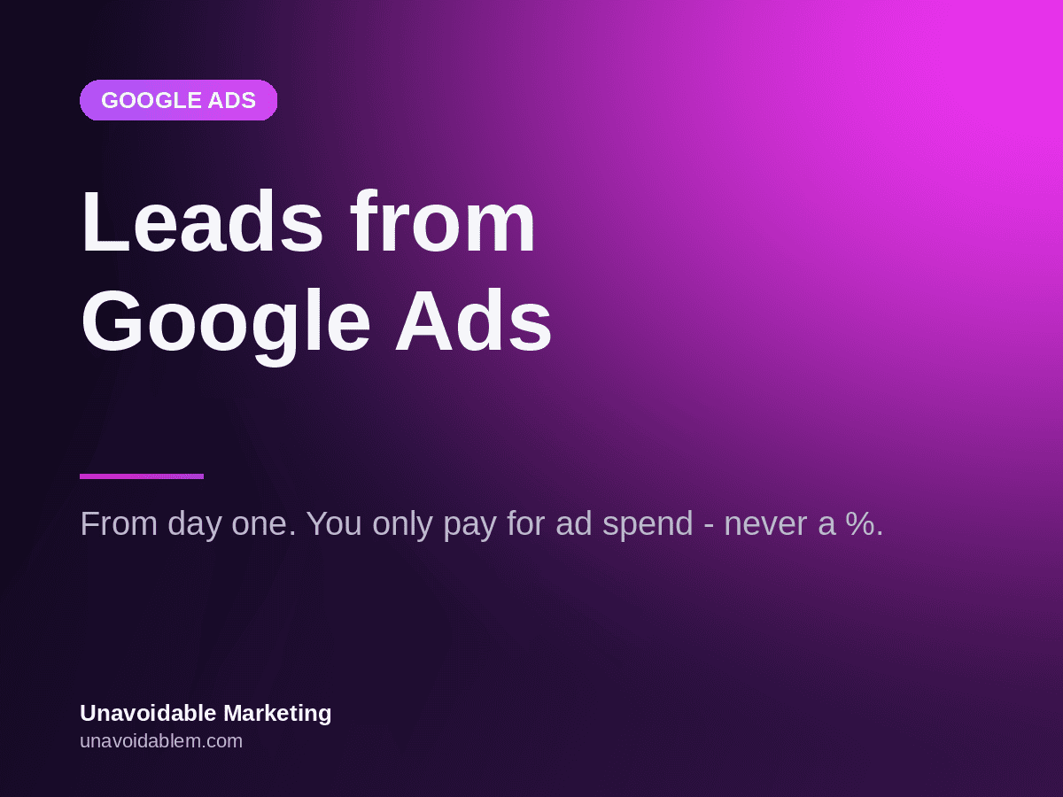 Purple branded GBP post: Leads from Google Ads from day one