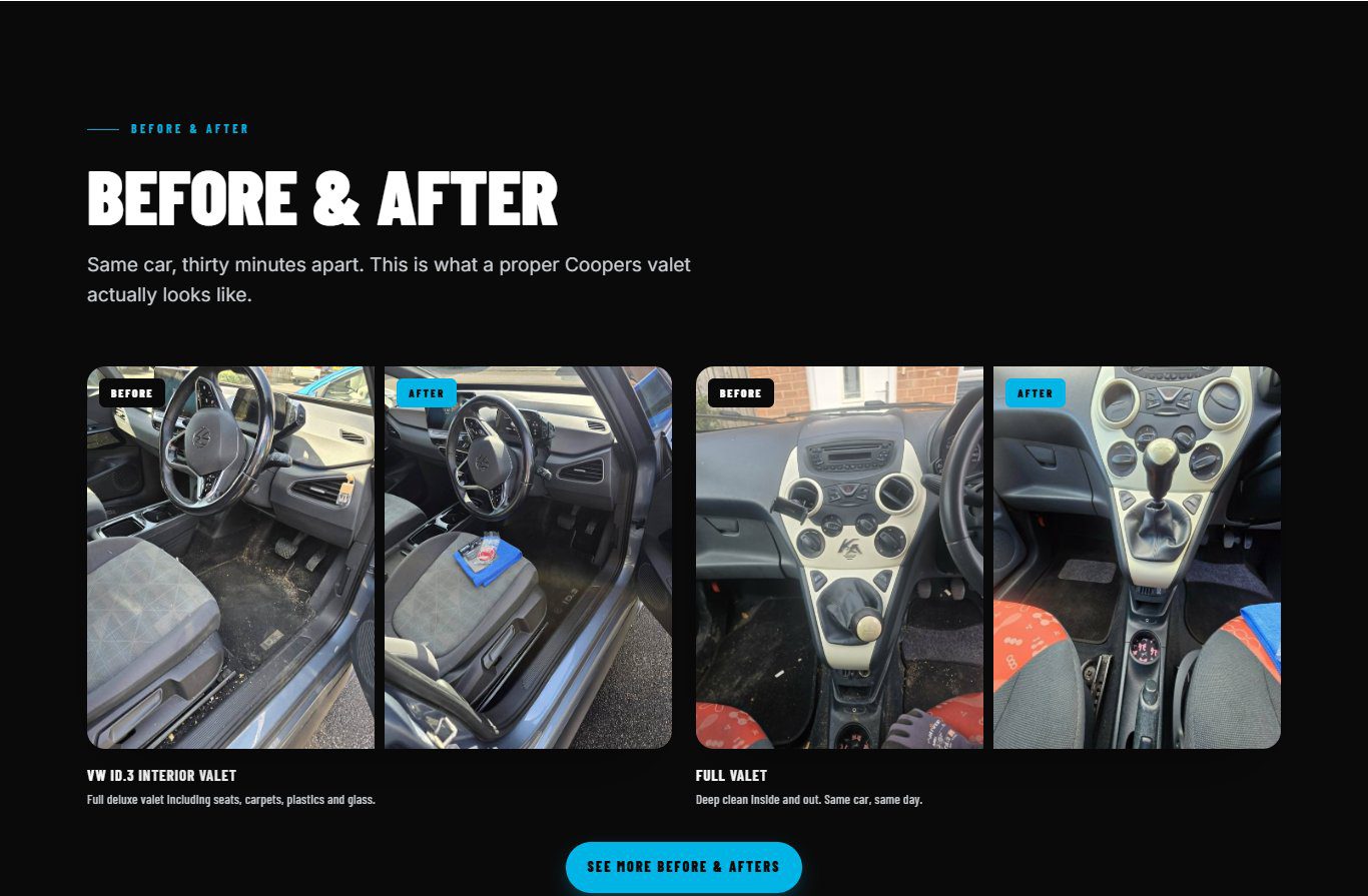 Coopers Car Cleaning website before and after photos