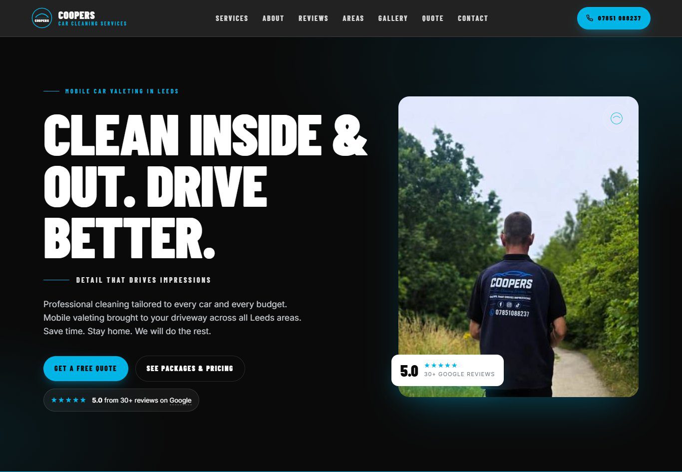 Coopers Car Cleaning website homepage hero