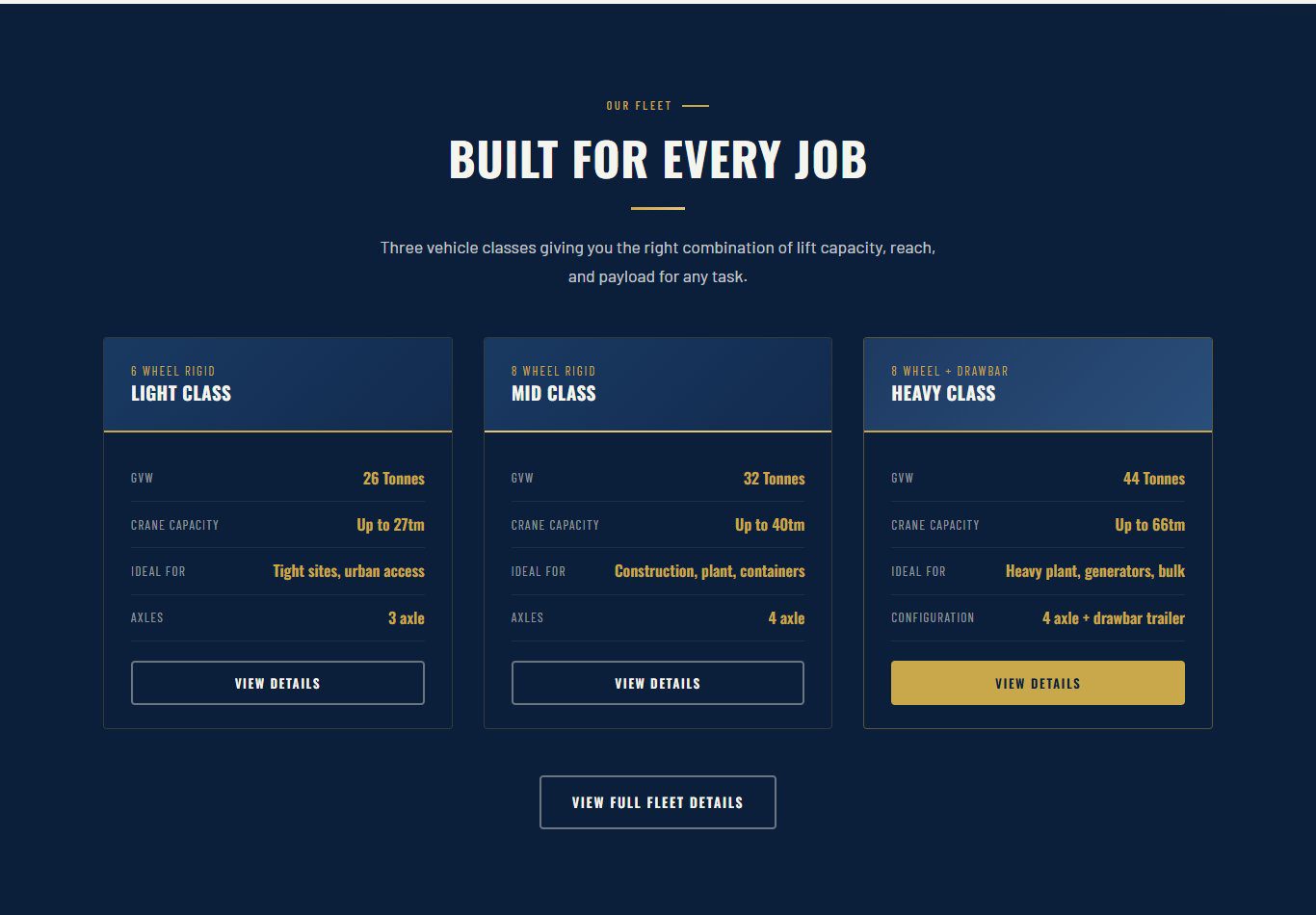 JT Anderson Transport website fleet comparison